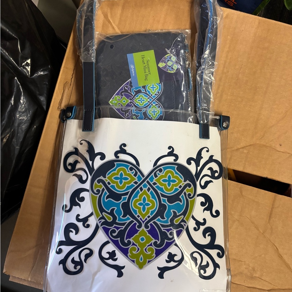 Brighton Clear Blue & Green Summer Heart Mini Bag w/ Cosmetic Bag
